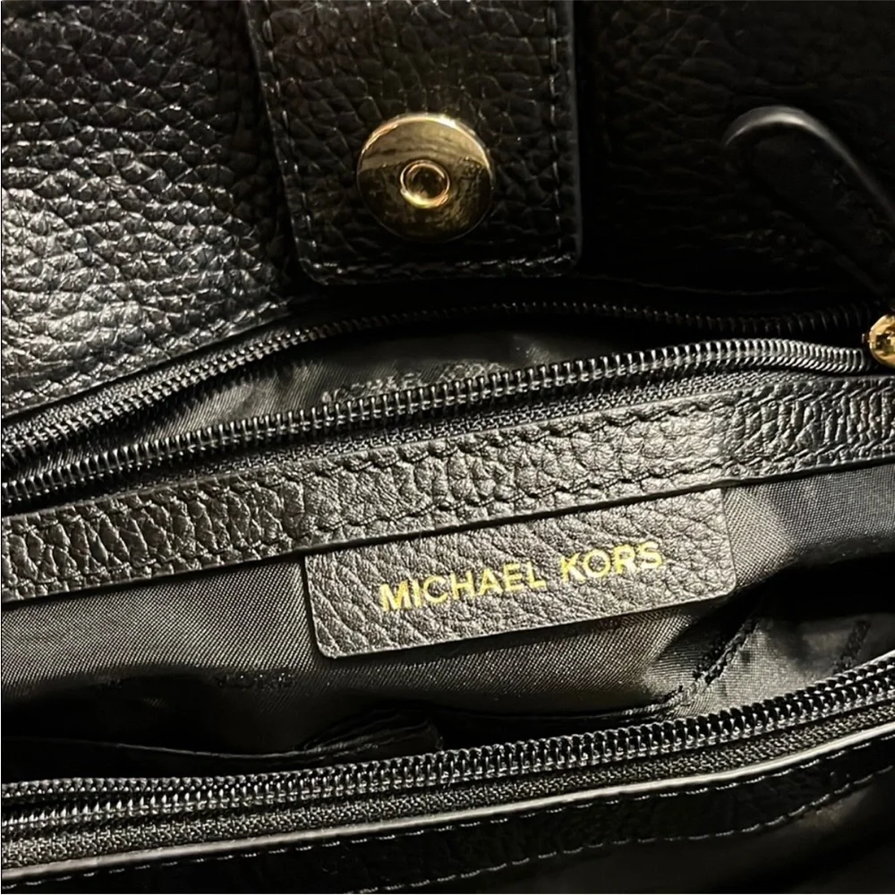 Michael Kors Black Pebbled Leather Shoulder Tote with Gold Chain Strap